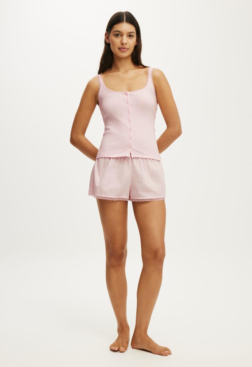Cotton On - Dreamy Soft Pointelle Button Up Cami - Pink Kiss
