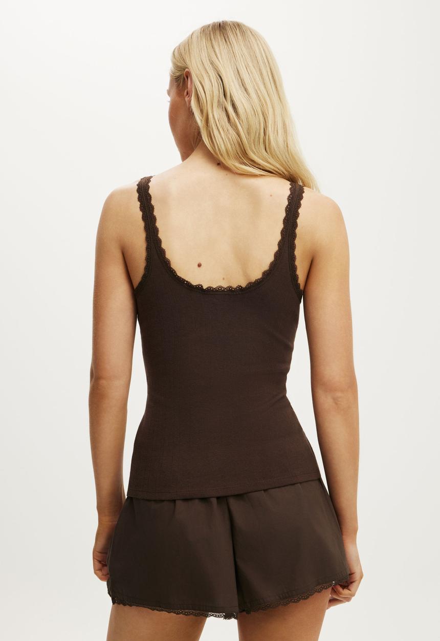 Cotton On - Dreamy Soft Pointelle Button Up Cami - Toffee Bean