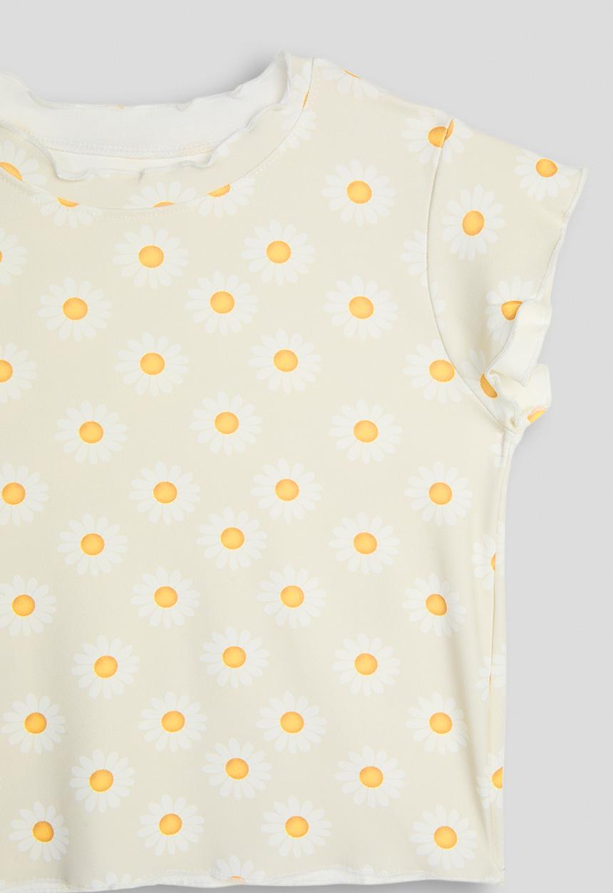 Pop Candy - Daisy aop lettuce hem tee - multi