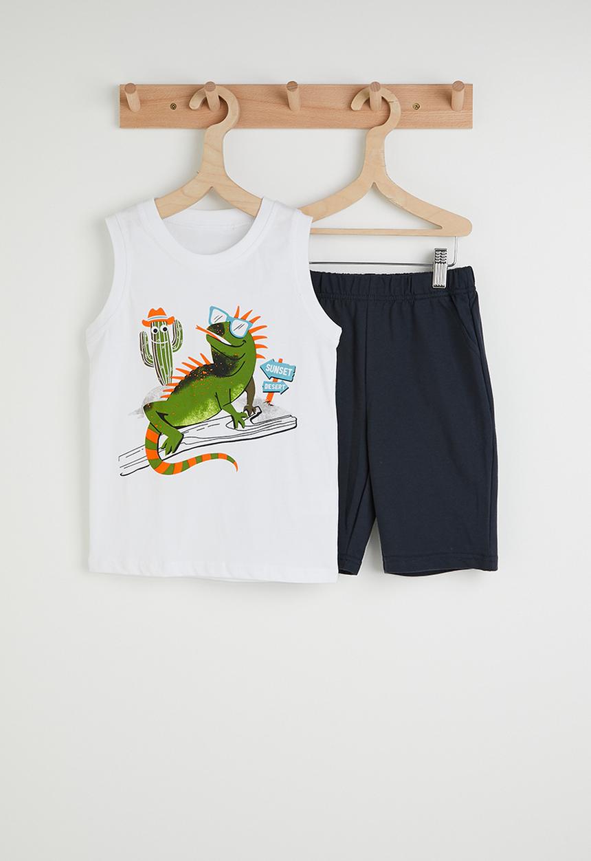 Pop Candy - Iguana graphic tank top with shorts - white/navy