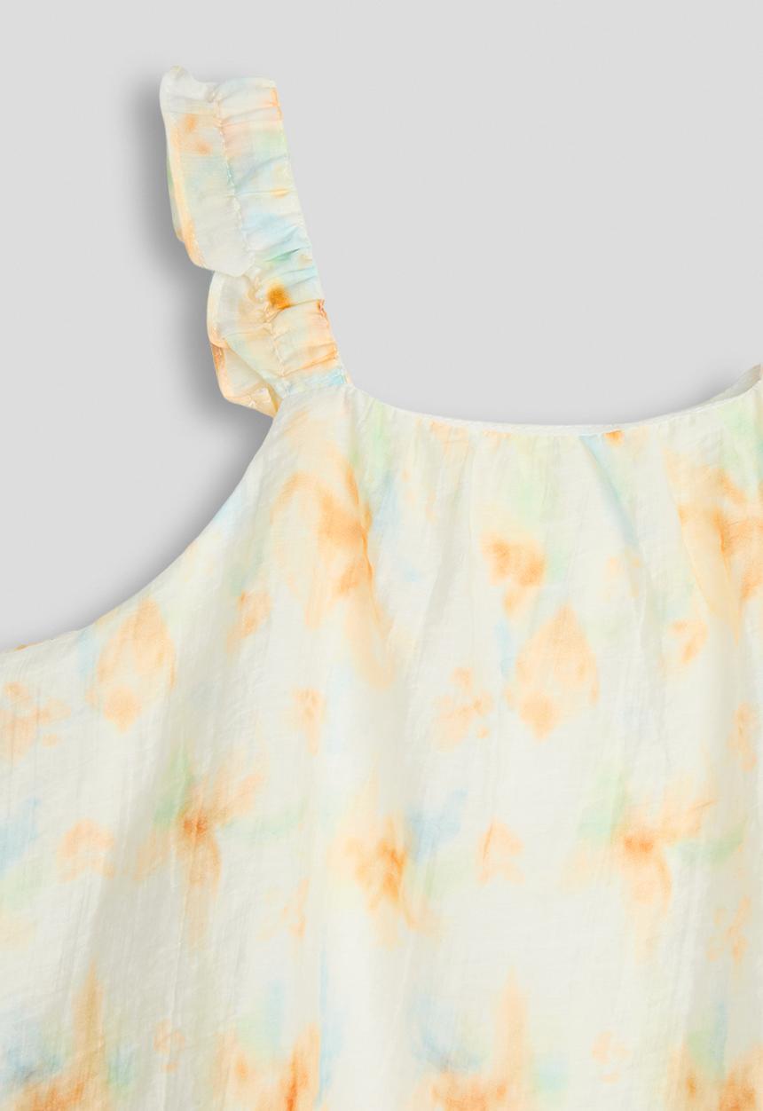 Pop Candy - Aop ruffled straps top - white/yellow