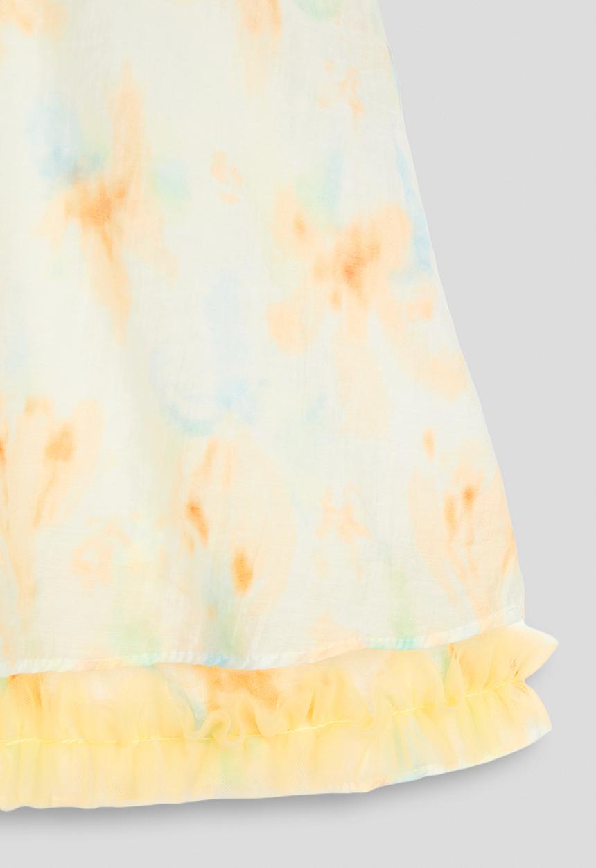 Pop Candy - Aop ruffled straps top - white/yellow