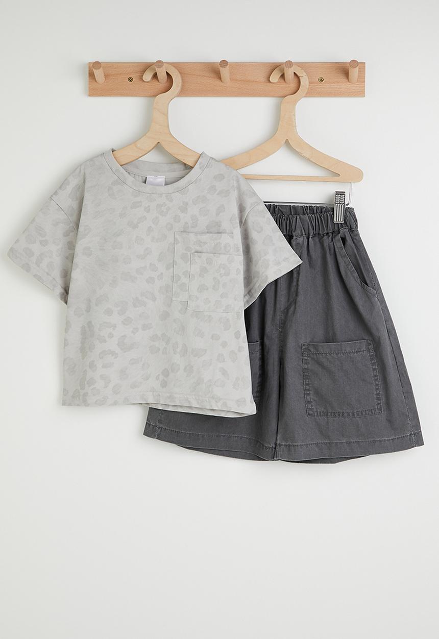 Pop Candy - Aop tee with shorts - light grey/charcoal