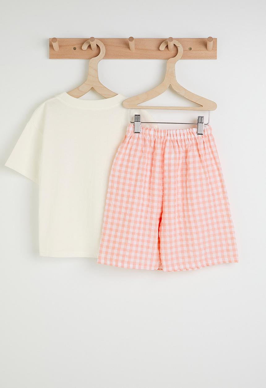 Pop Candy - Graphic tee with gingham shorts - white/pink