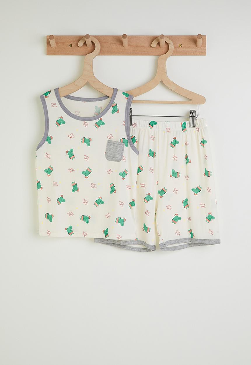 Pop Candy - Aop tank top & shorts pj set - white/green