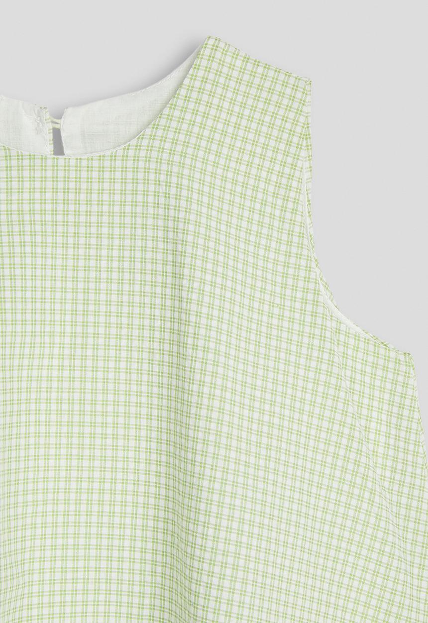 Pop Candy - Check bubble hem top - light green