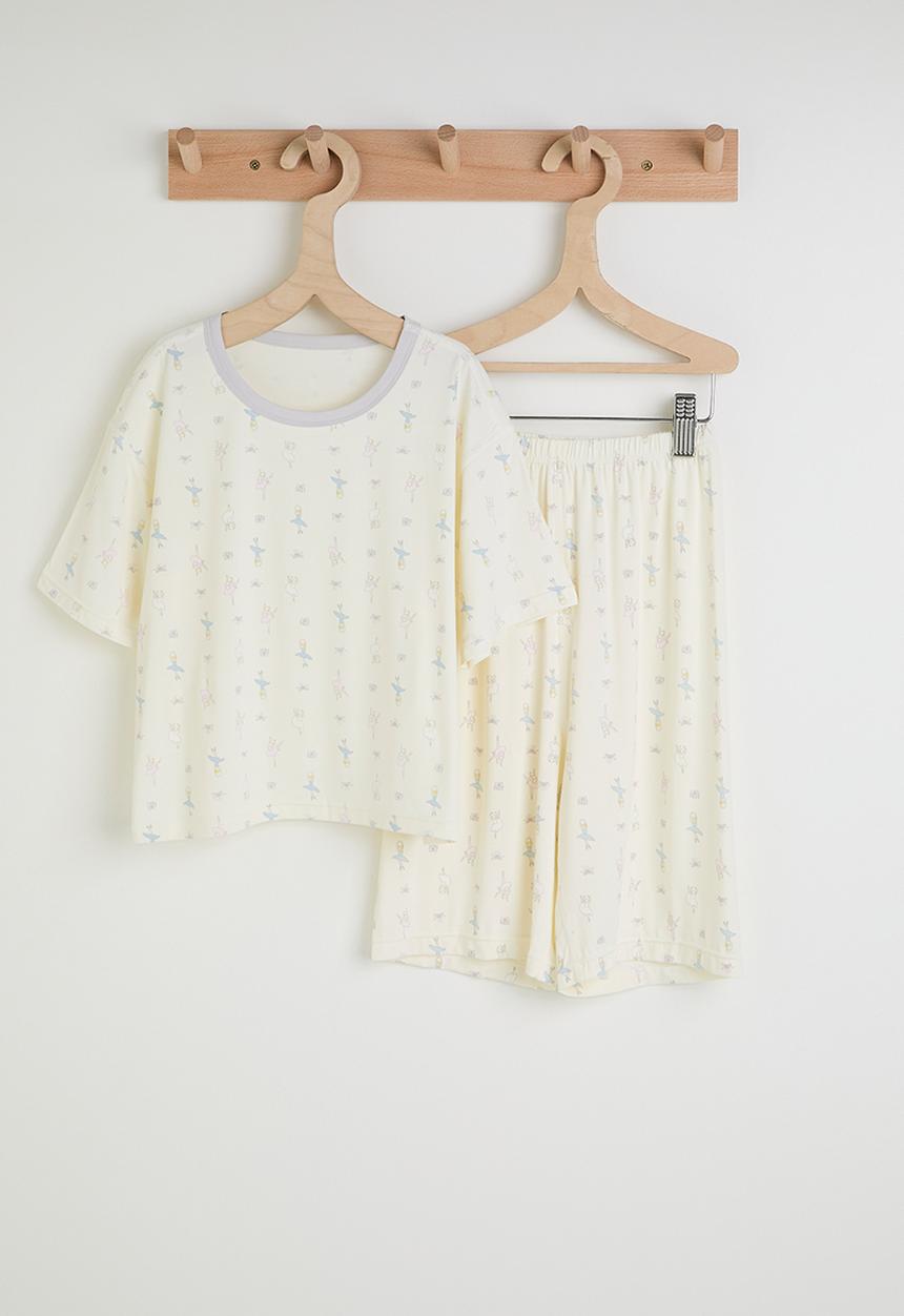 Pop Candy - Aop tee & shorts pj set - white