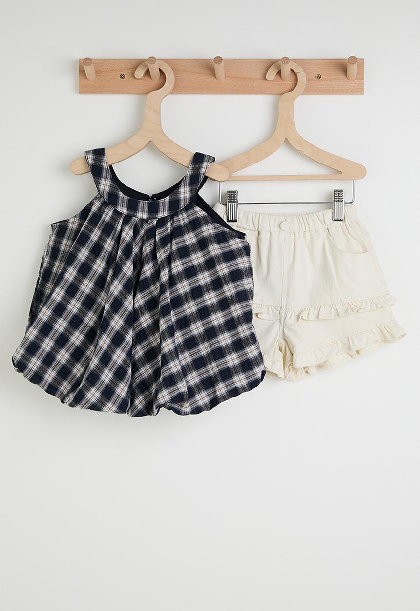 Pop Candy - Check halter neck top & ruffle shorts - navy/white