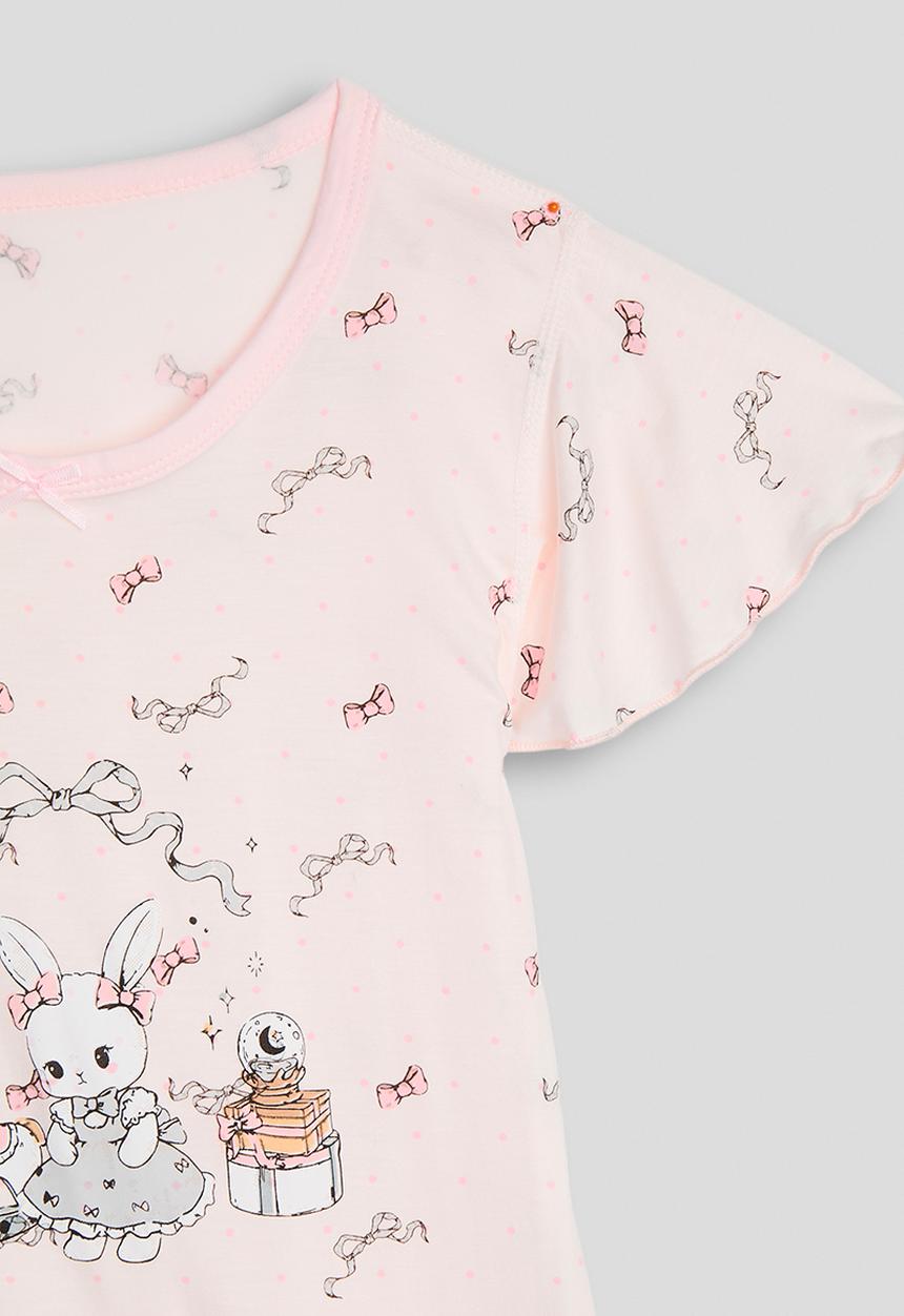 Pop Candy - Bunny graphic night dress - light pink/bow aop