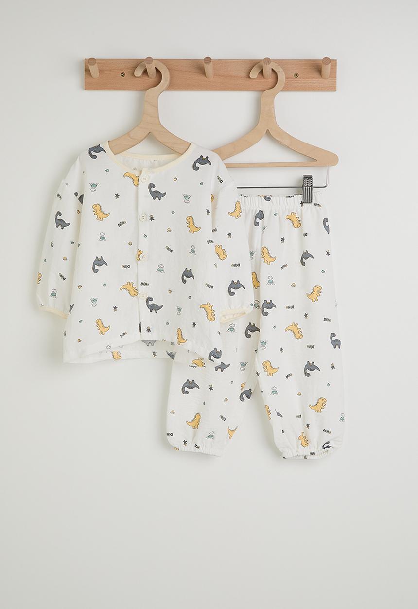 Pop Candy - Aop long sleeved top & pants pj set - white