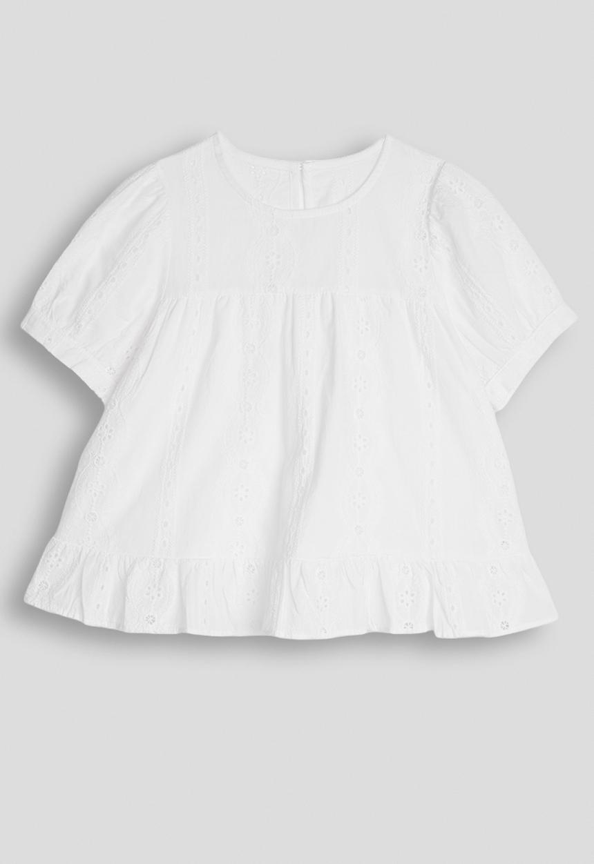 Pop Candy - Broderie anglaise blouse with hem frill - white