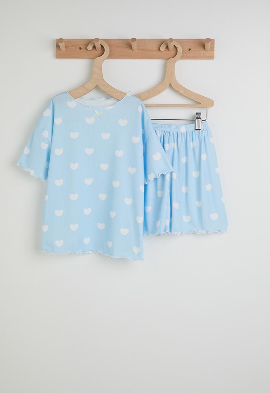 Pop Candy - Heart aop tee and shorts - light blue