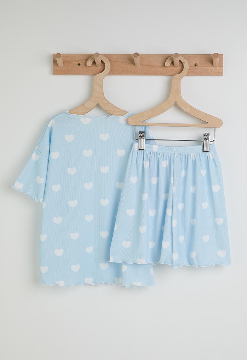 Pop Candy - Heart aop tee and shorts - light blue
