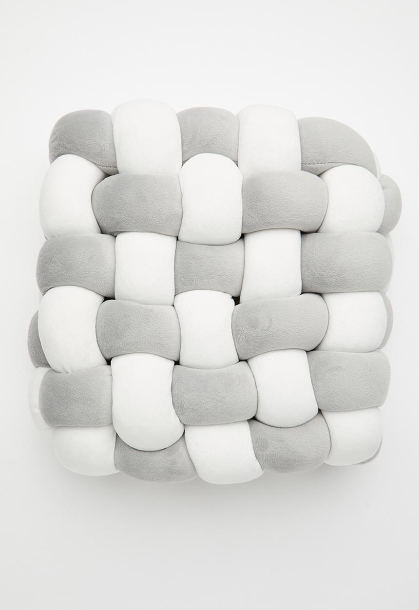 Pop Candy - Mochi minky braided cushion - grey/white