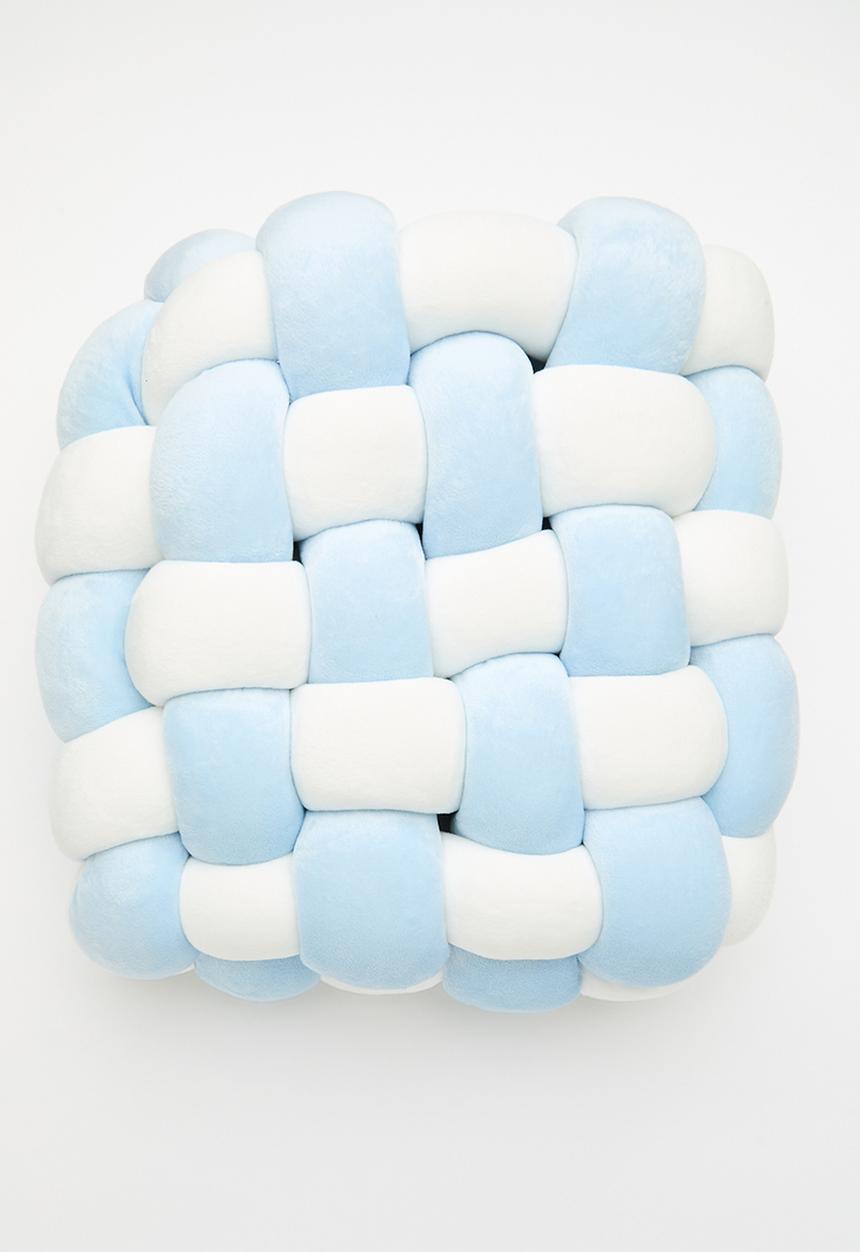 Pop Candy - Mochi minky braided cushion - blue/white