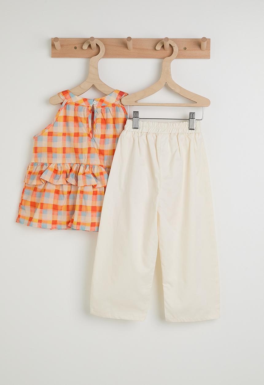 Pop Candy - Gingham halter neckline peplum top & pants - multicolour/cream