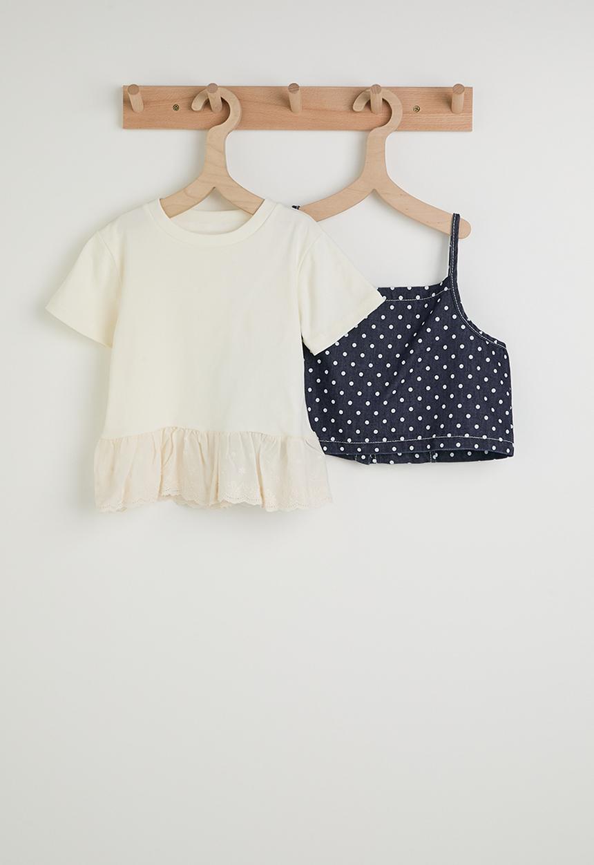 Pop Candy - Denim cami tee & bermuda shorts - blue/white