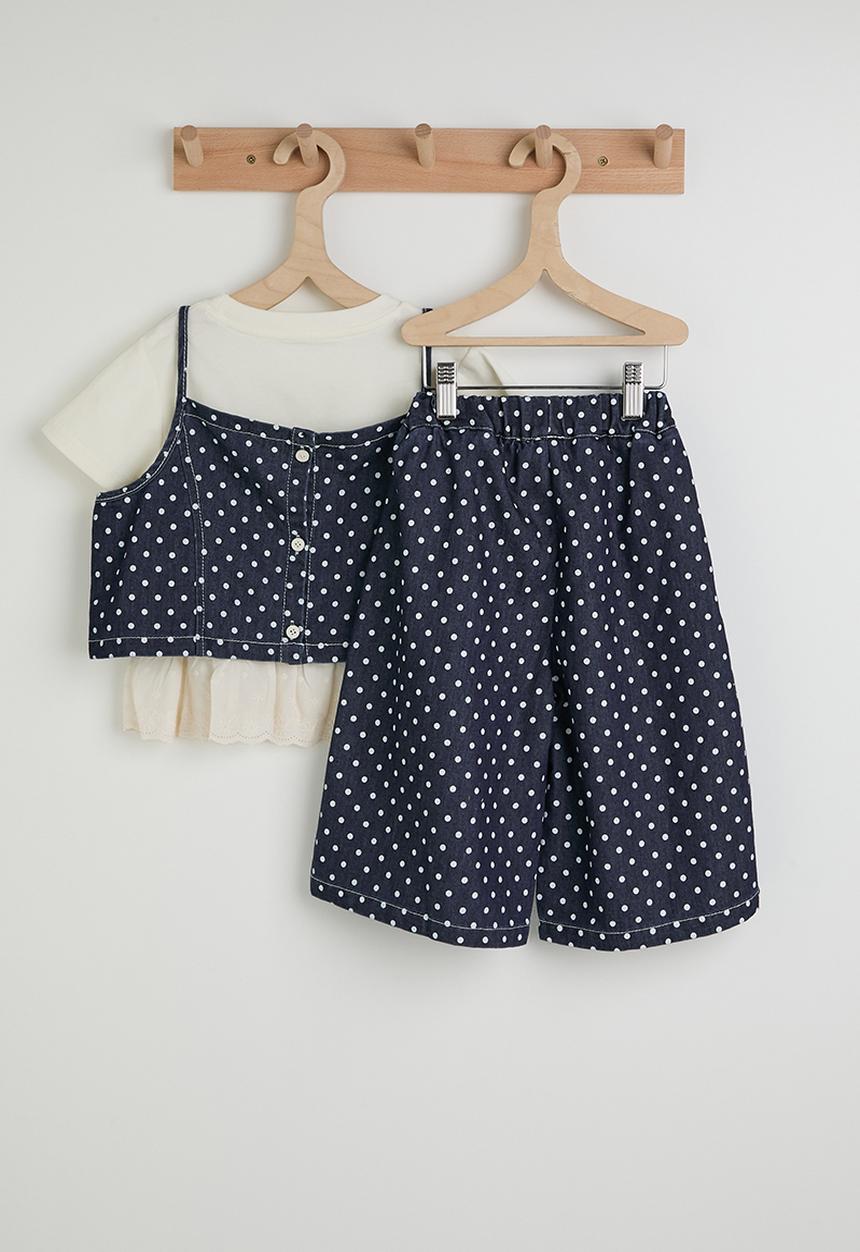 Pop Candy - Denim cami tee & bermuda shorts - blue/white