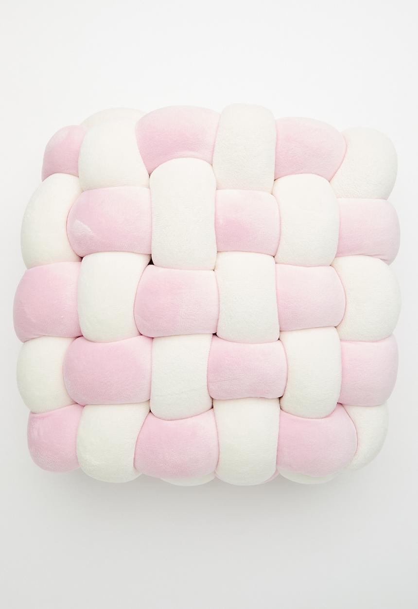 Pop Candy - Supersoft mochi minky braided cushion - pink/white