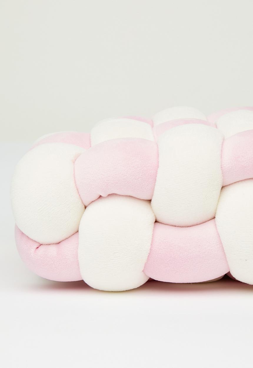 Pop Candy - Supersoft mochi minky braided cushion - pink/white