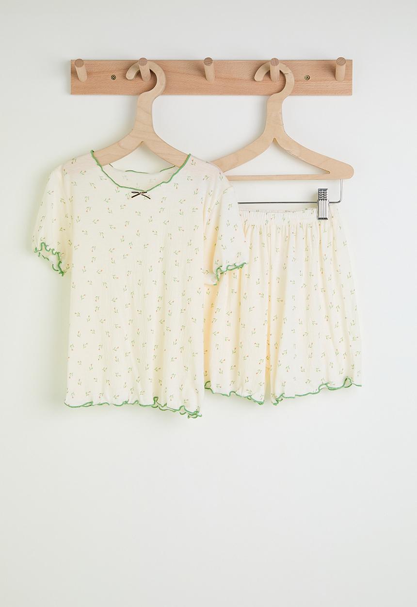 Pop Candy - Aop tee & shorts pj set - white
