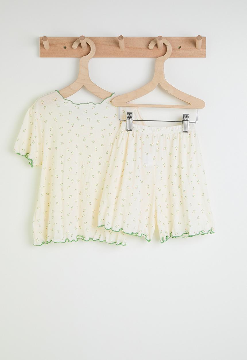 Pop Candy - Aop tee & shorts pj set - white