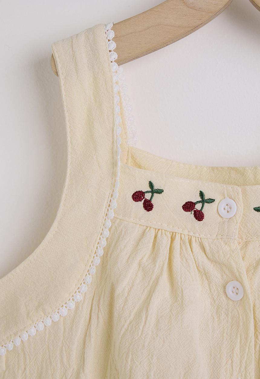 Pop Candy - Embroidered square neck blouse with denim midi skirt - off white/blue