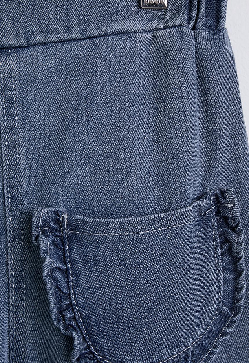 Pop Candy - Embroidered square neck blouse with denim midi skirt - off white/blue