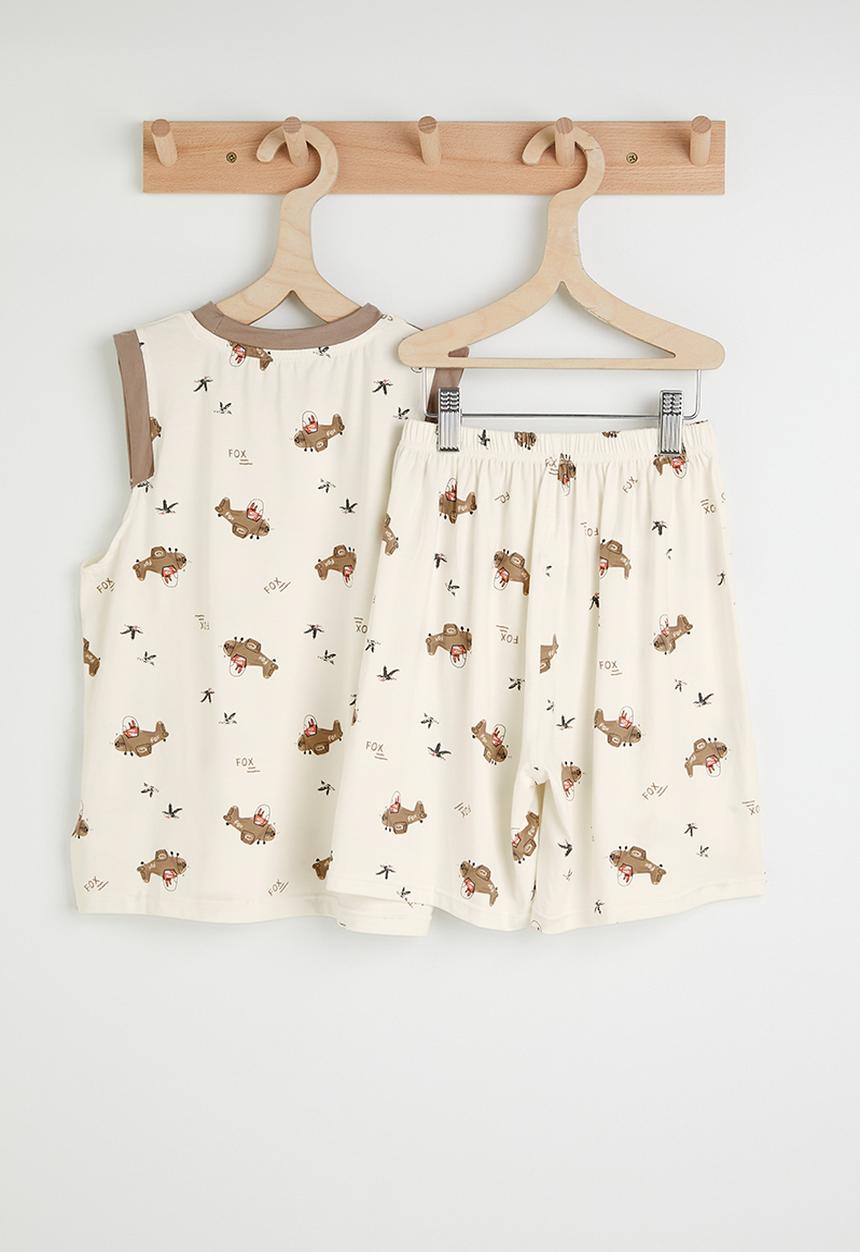 Pop Candy - Aop tank top & shorts pj set - white & brown