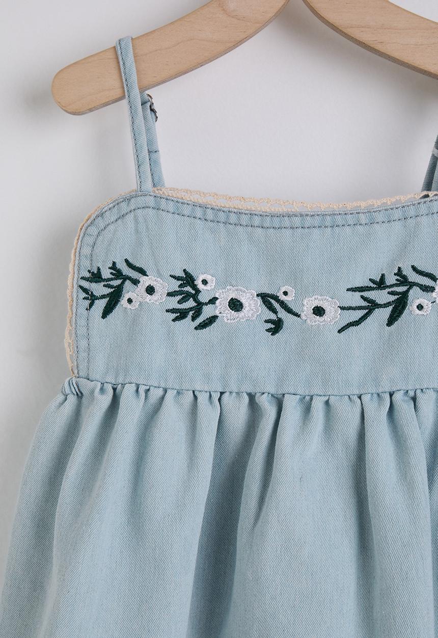 Pop Candy - Embroidered empire line denim top & wide leg jeans - light blue