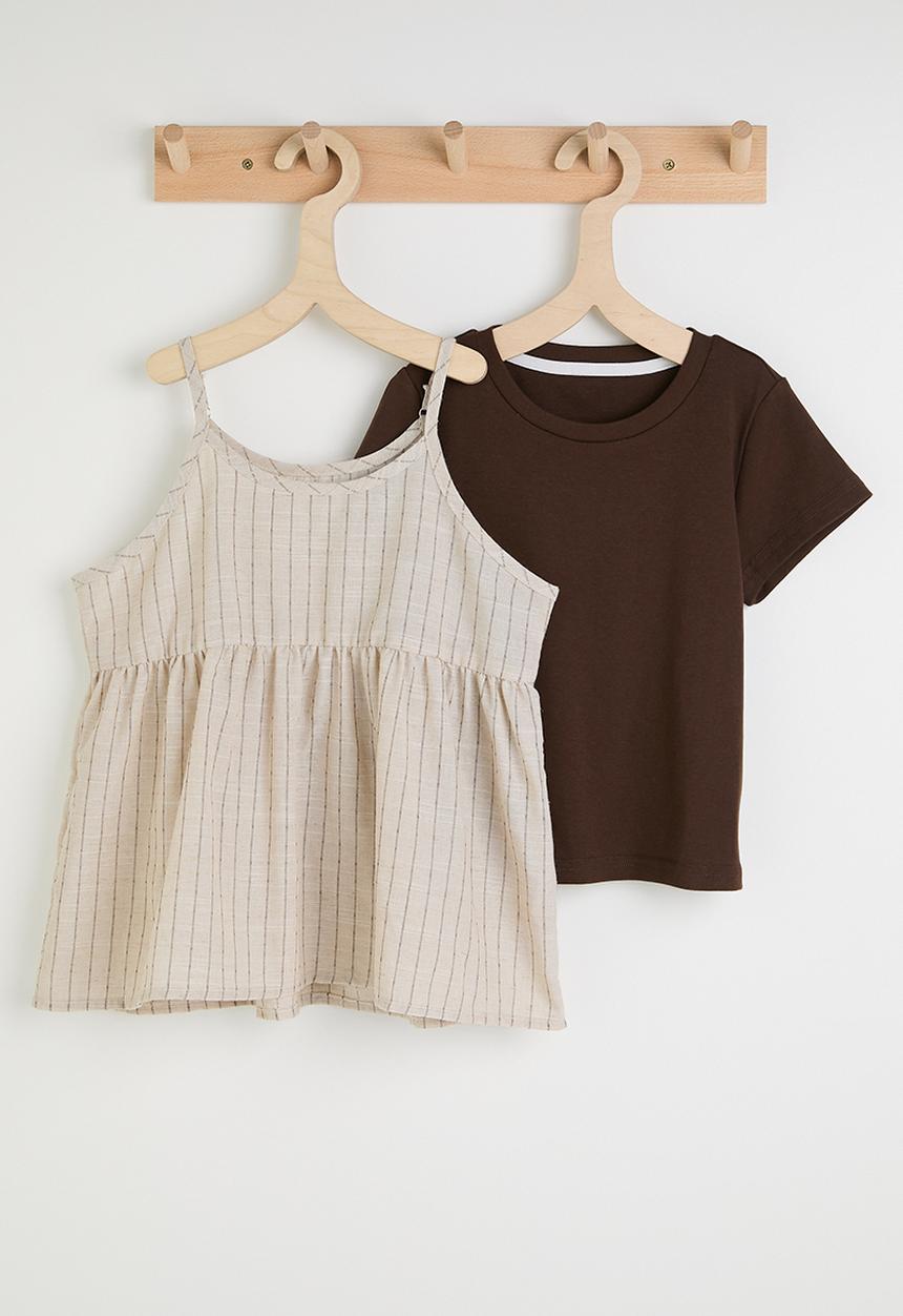 Pop Candy - Fit & flare came with pinstriped tee - choc/neutral