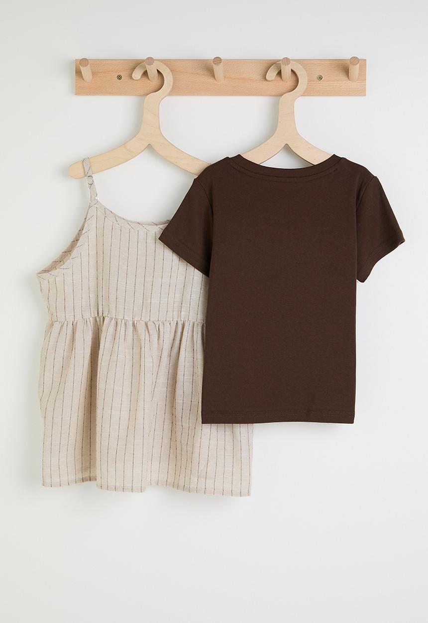 Pop Candy - Fit & flare came with pinstriped tee - choc/neutral