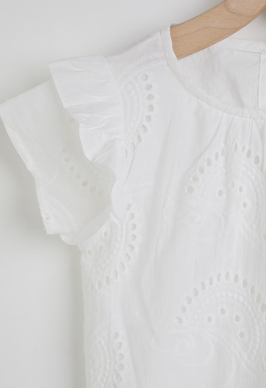 Pop Candy - Anglaise frilled sleeve blouse with tiered maxi skirt - white