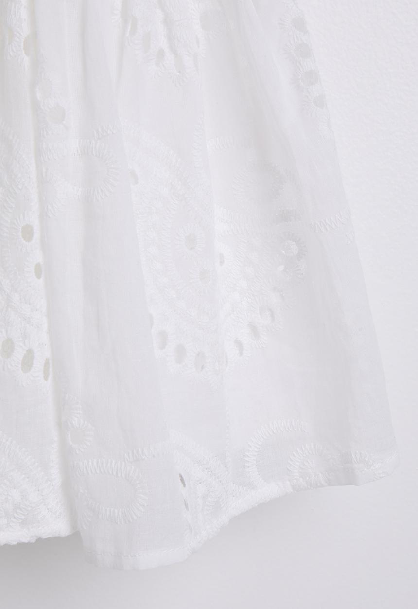 Pop Candy - Anglaise frilled sleeve blouse with tiered maxi skirt - white