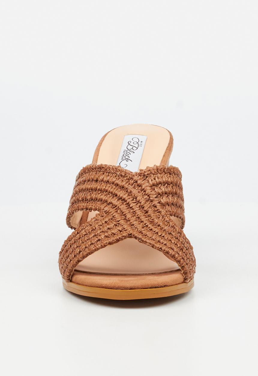 Miss Black - Ambrielle 1 raffia block heel - tan