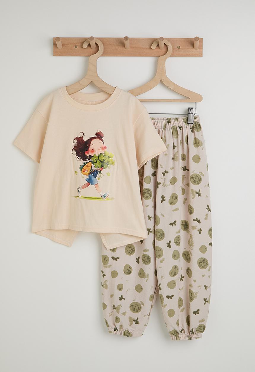 Pop Candy - Graphic tee & jogger pants - off white & aop