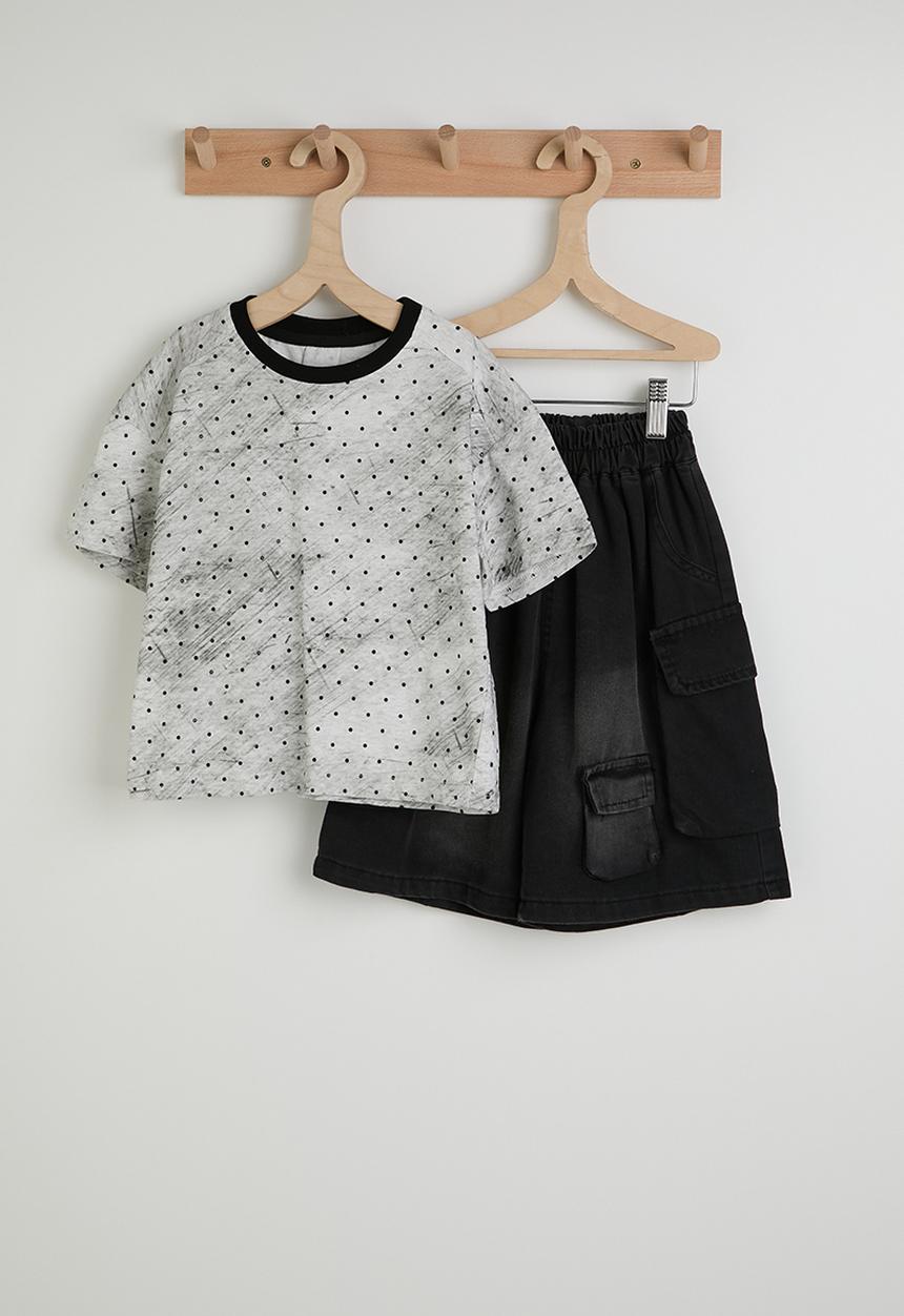 Pop Candy - Crew neck tee with shorts - dirty white/black