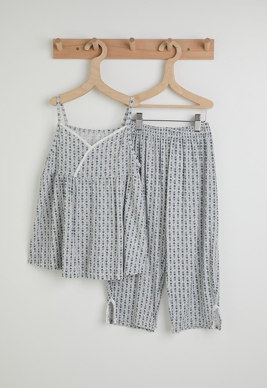 Pop Candy - Aop cami top & pants pj set - grey