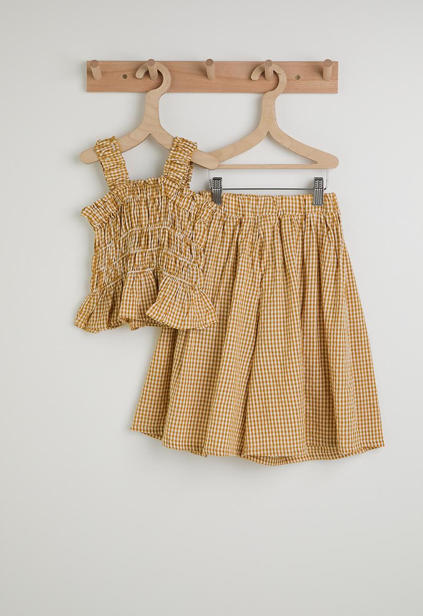 Pop Candy - Gingham ruched top with bermuda shorts - lt brown
