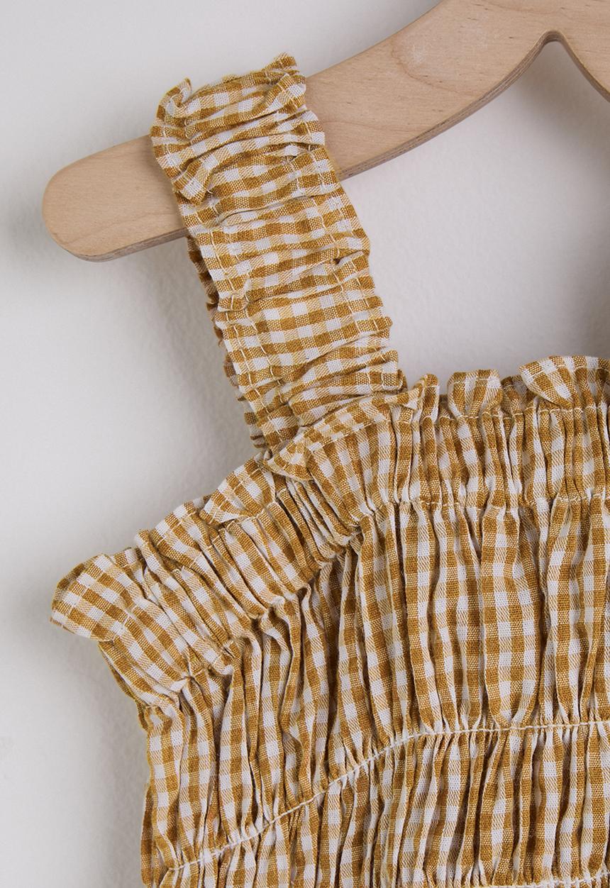 Pop Candy - Gingham ruched top with bermuda shorts - lt brown