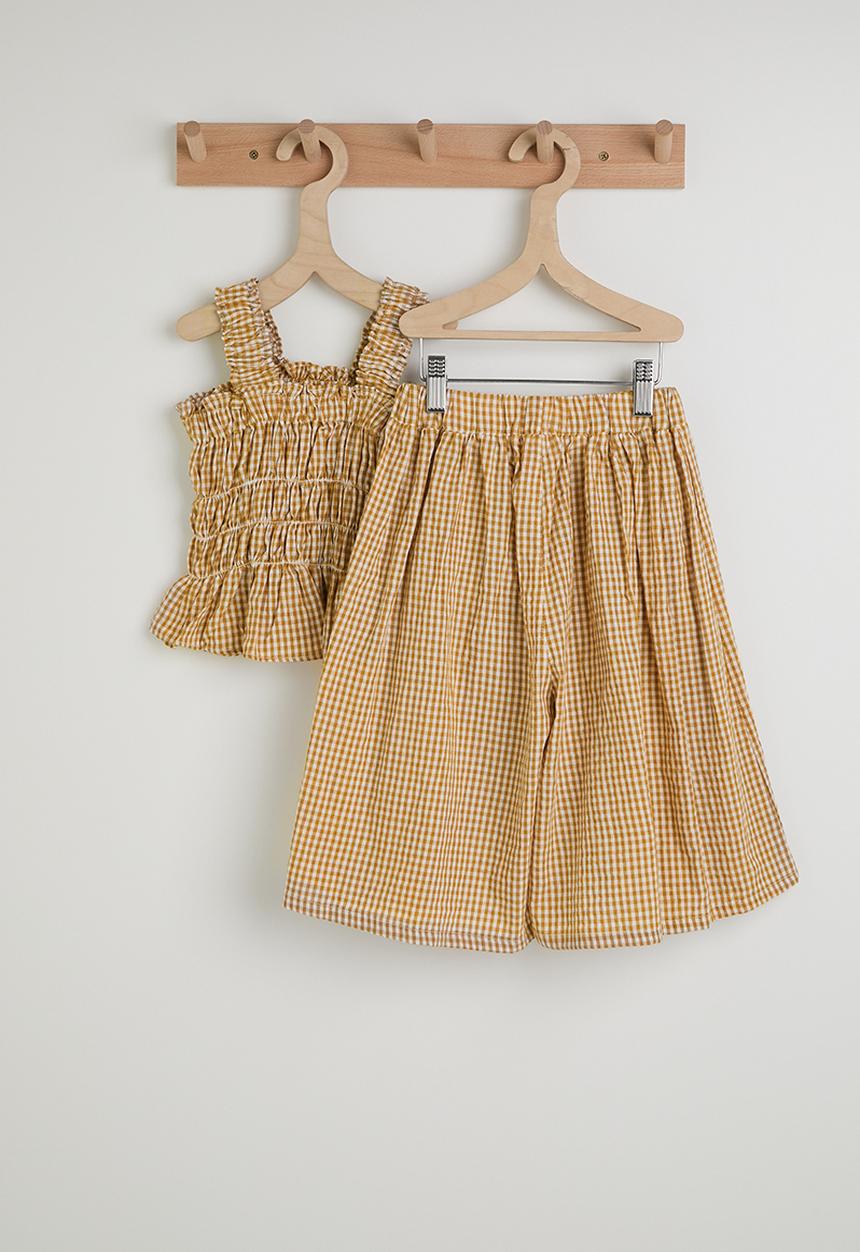 Pop Candy - Gingham ruched top with bermuda shorts - lt brown