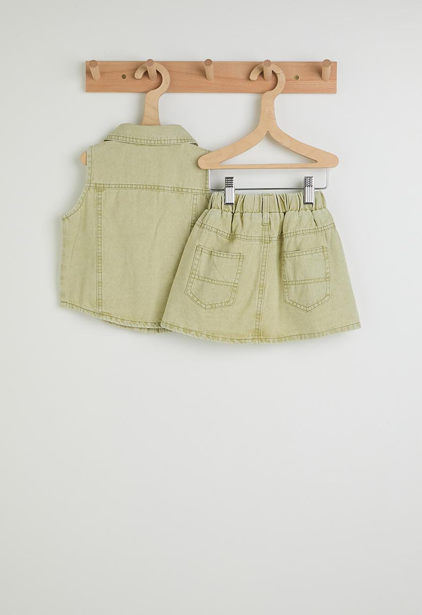 Pop Candy - Denim collared vest with skirt - distressed green