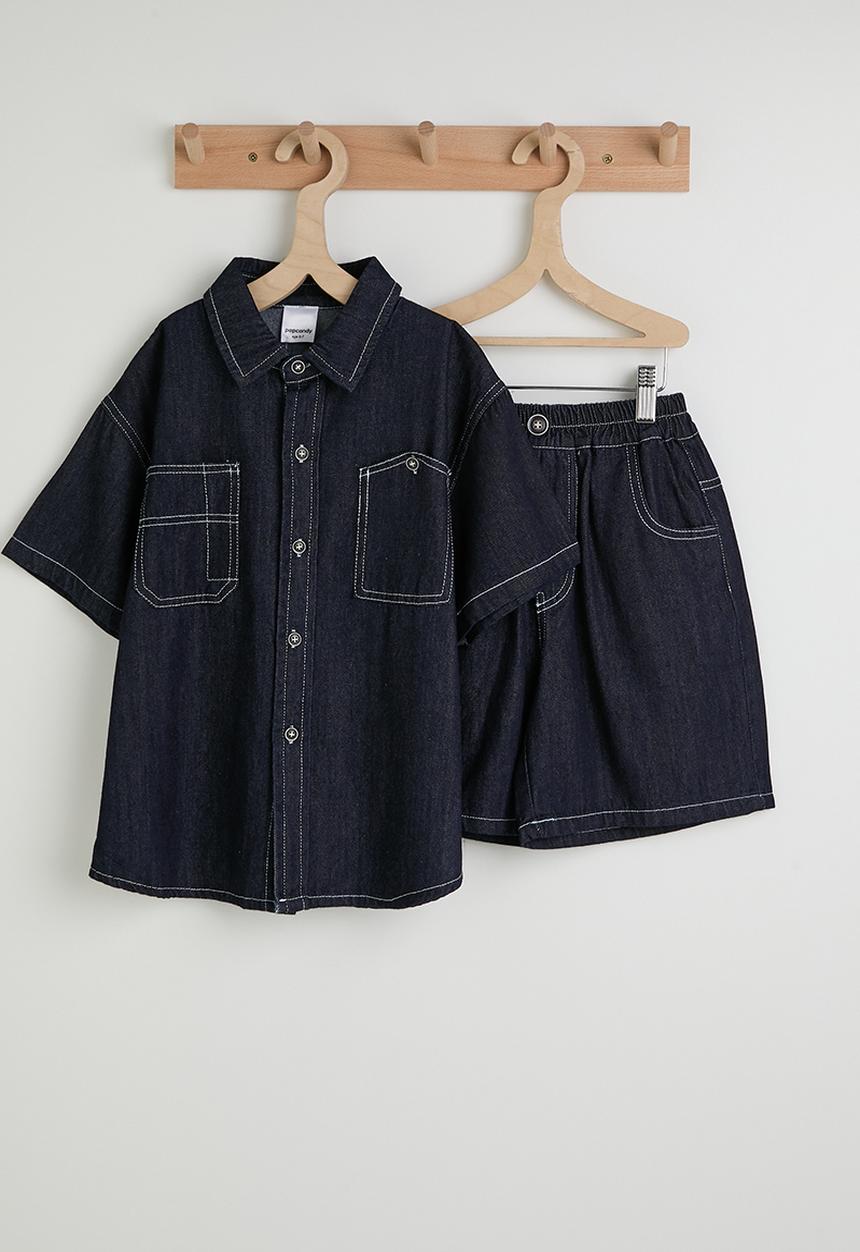 Pop Candy - Denim shirt and shorts - dark navy