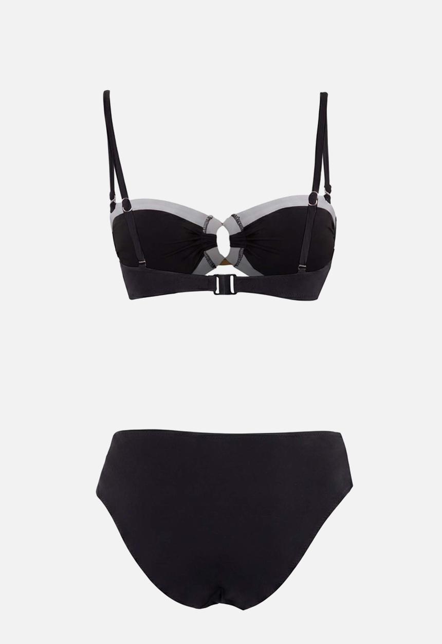 Trendyol - Blocky strapless bikini set - black and white