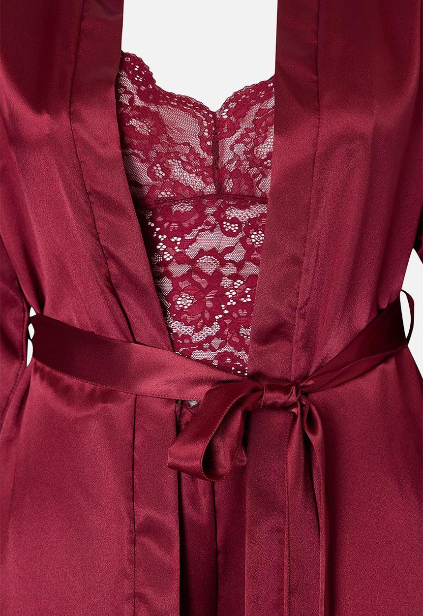 Trendyol - Plus satin 3-piece downy set - burgundy