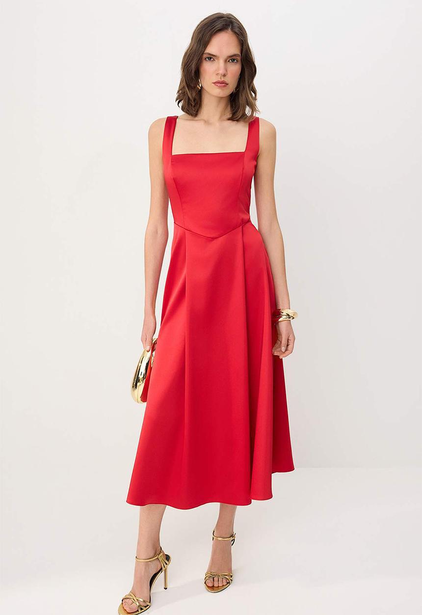 Trendyol - A-Line Satin Evening Dress - Red