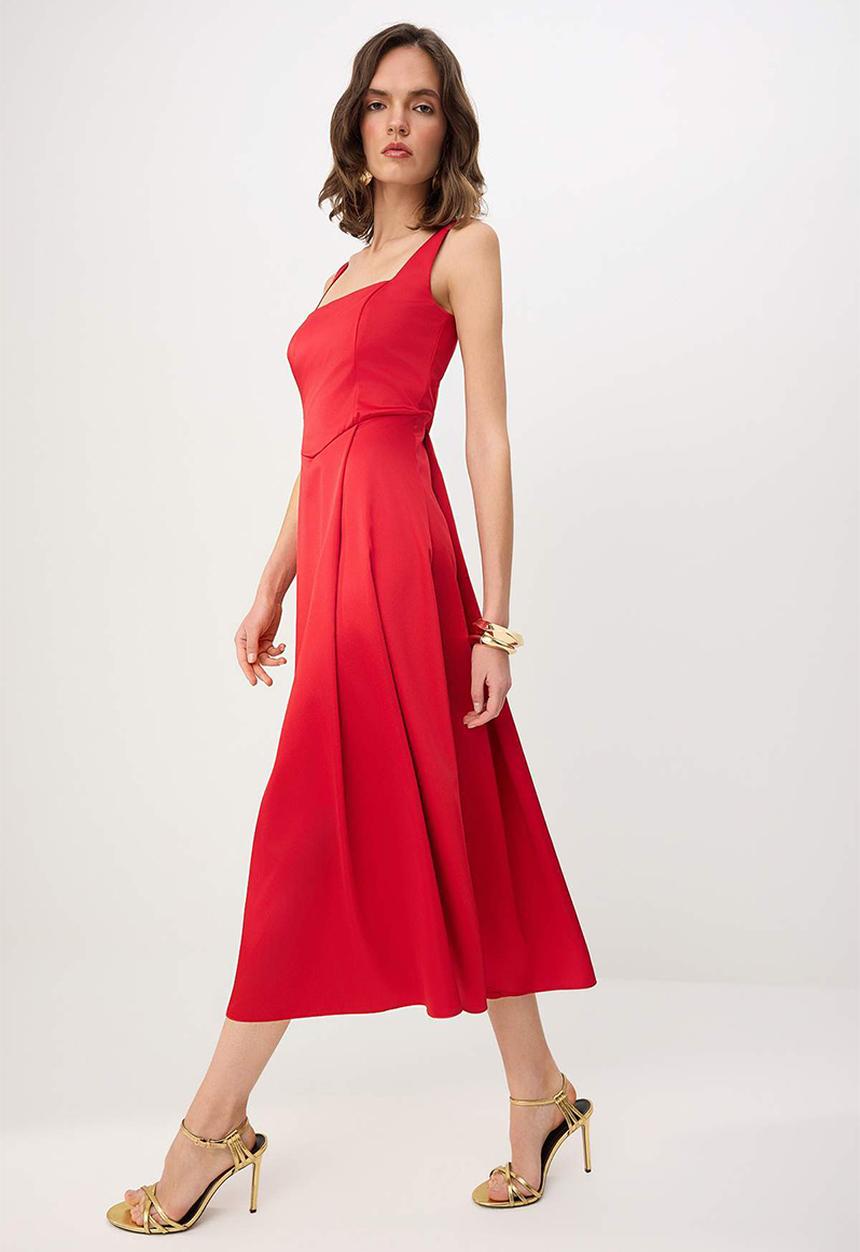 Trendyol - A-Line Satin Evening Dress - Red