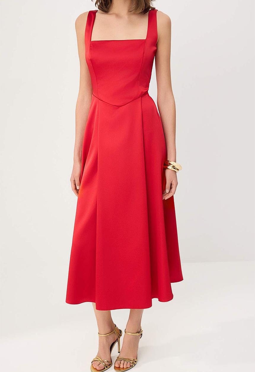 Trendyol - A-Line Satin Evening Dress - Red