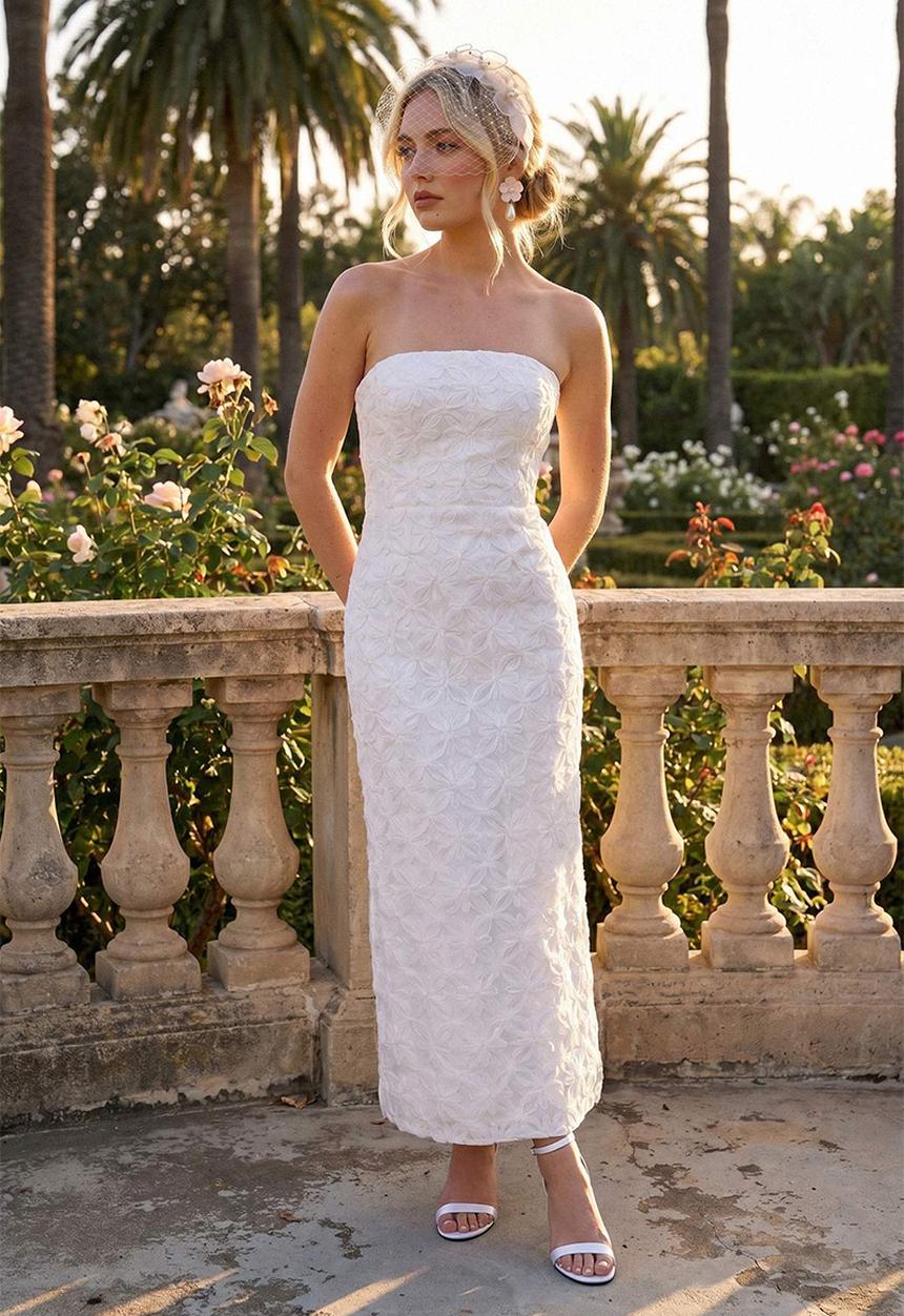 Trendyol - Floral Strapless Sequin Midi Dress - White