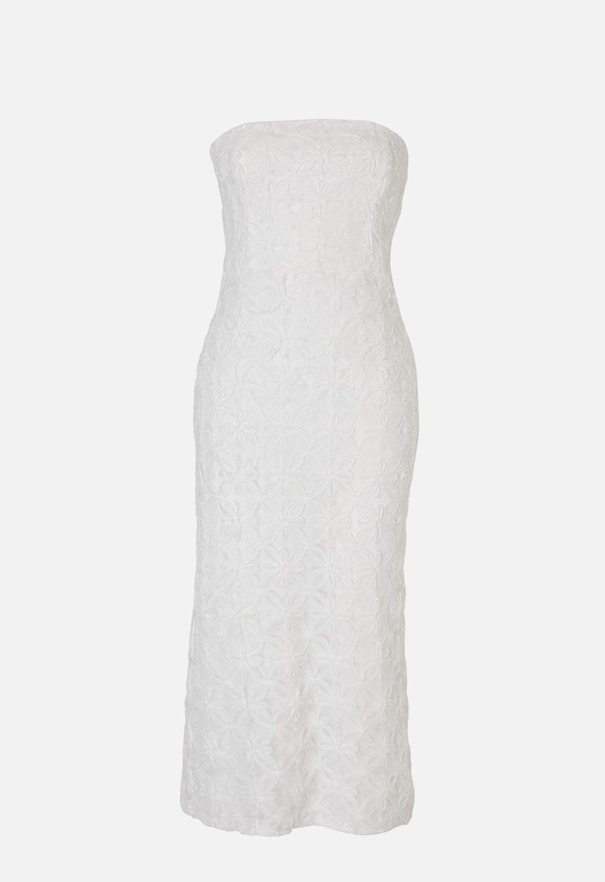 Trendyol - Floral Strapless Sequin Midi Dress - White